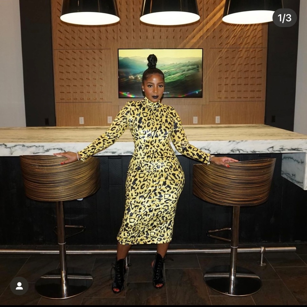 Yellow and black leopard print dress